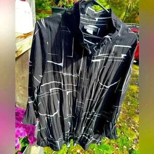 Ela Marie‎ Swing Shirt in Black & White Butterfly Sleeve & Zip Back Womens Sz L